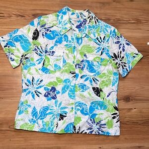 Allison Daley Blue and Green Casual Button Down Shirt